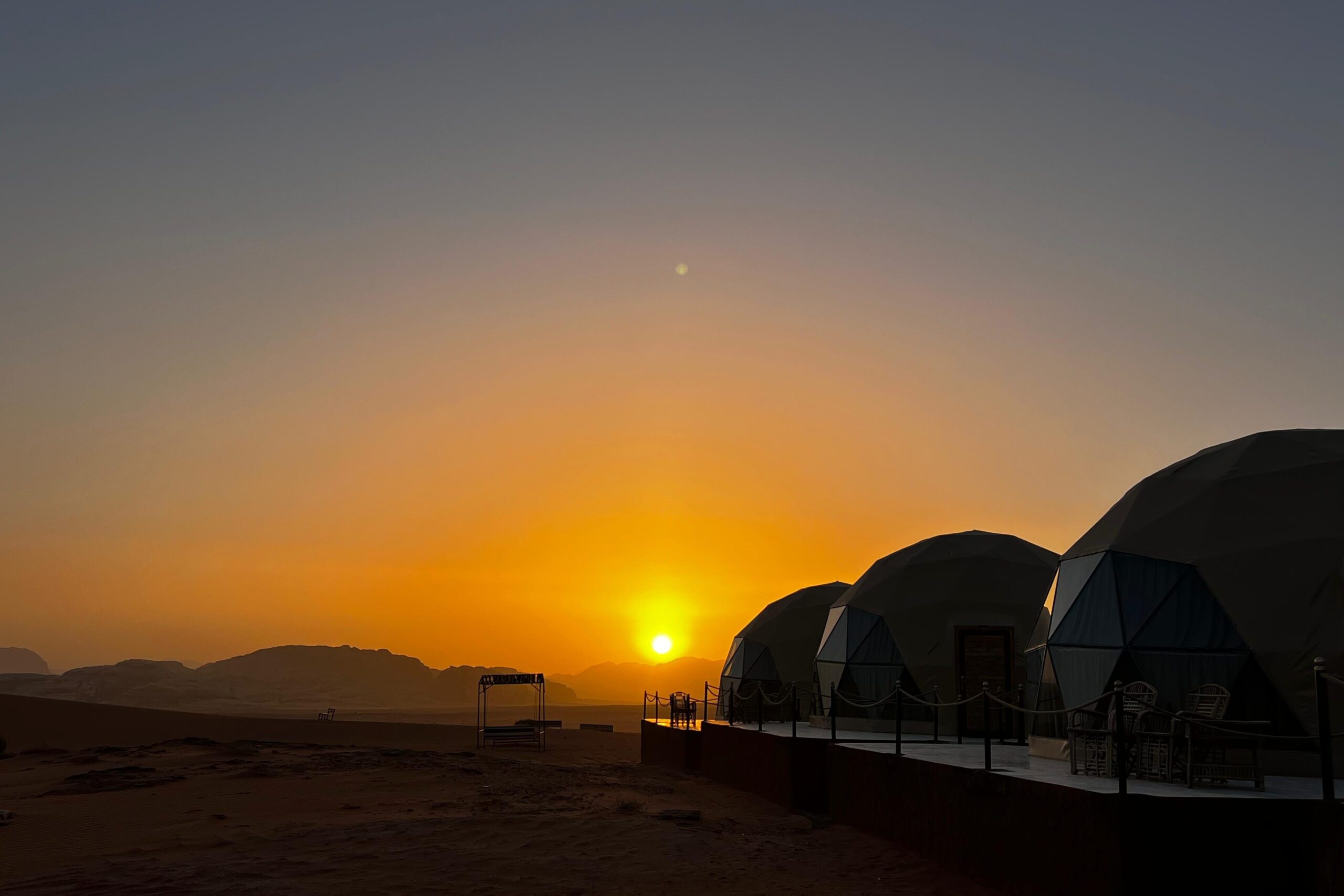 Luxury Bubble Tents at sunset, Wadi Rum Desert Adventures camp